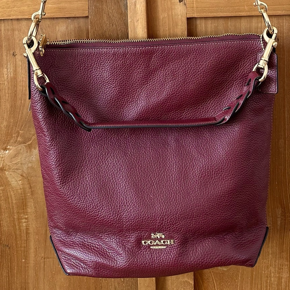 COACH Pebble Leather Zippered Bucket Shoulder Bag